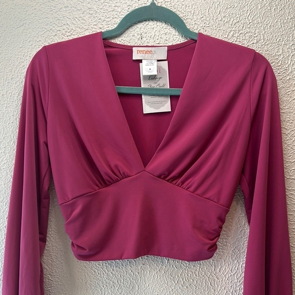 Renee C. Tops - Renee C. Pink Fitted Crop Blouse